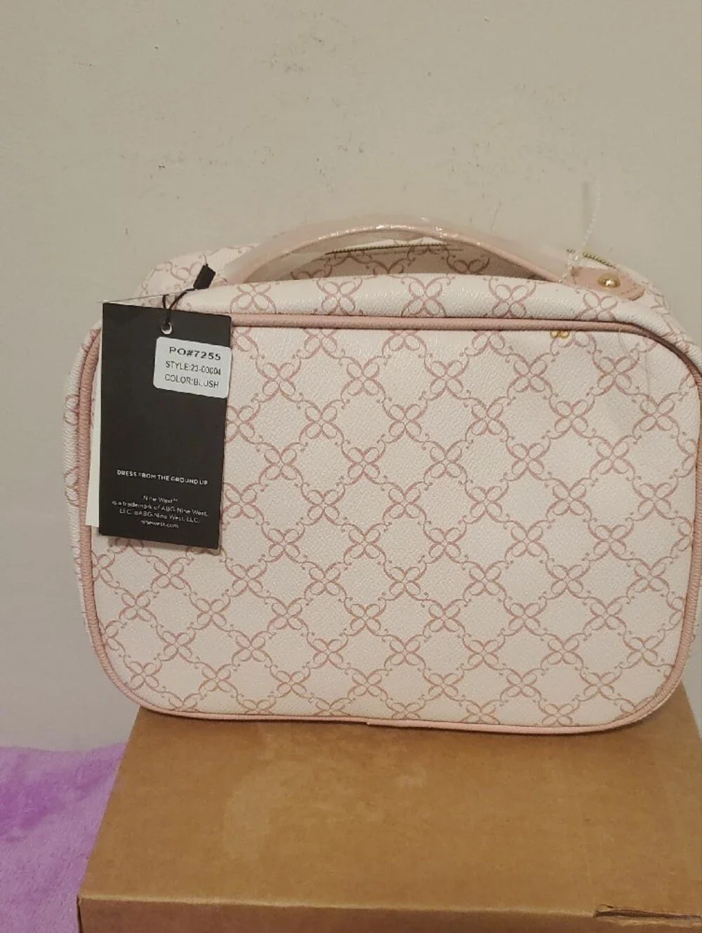 Nine West Blush Pink Logo-Print Cosmetic Case
